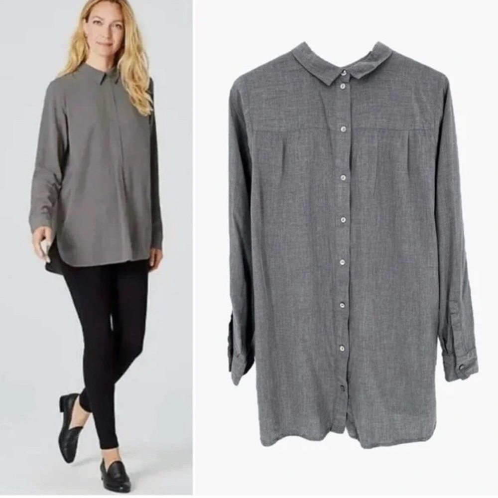J Jill XL Grey Rayon Back Button Shirt